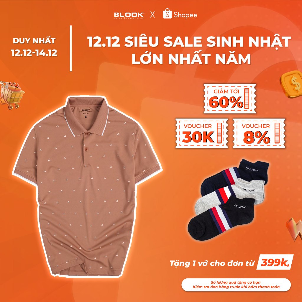 Áo Polo Nam BLOOK Họa Tiết Monogram Thoáng Mát 35704