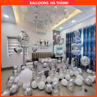 Set bóng bay trang trí phòng cưới phòng tân hôn tone màu bạc