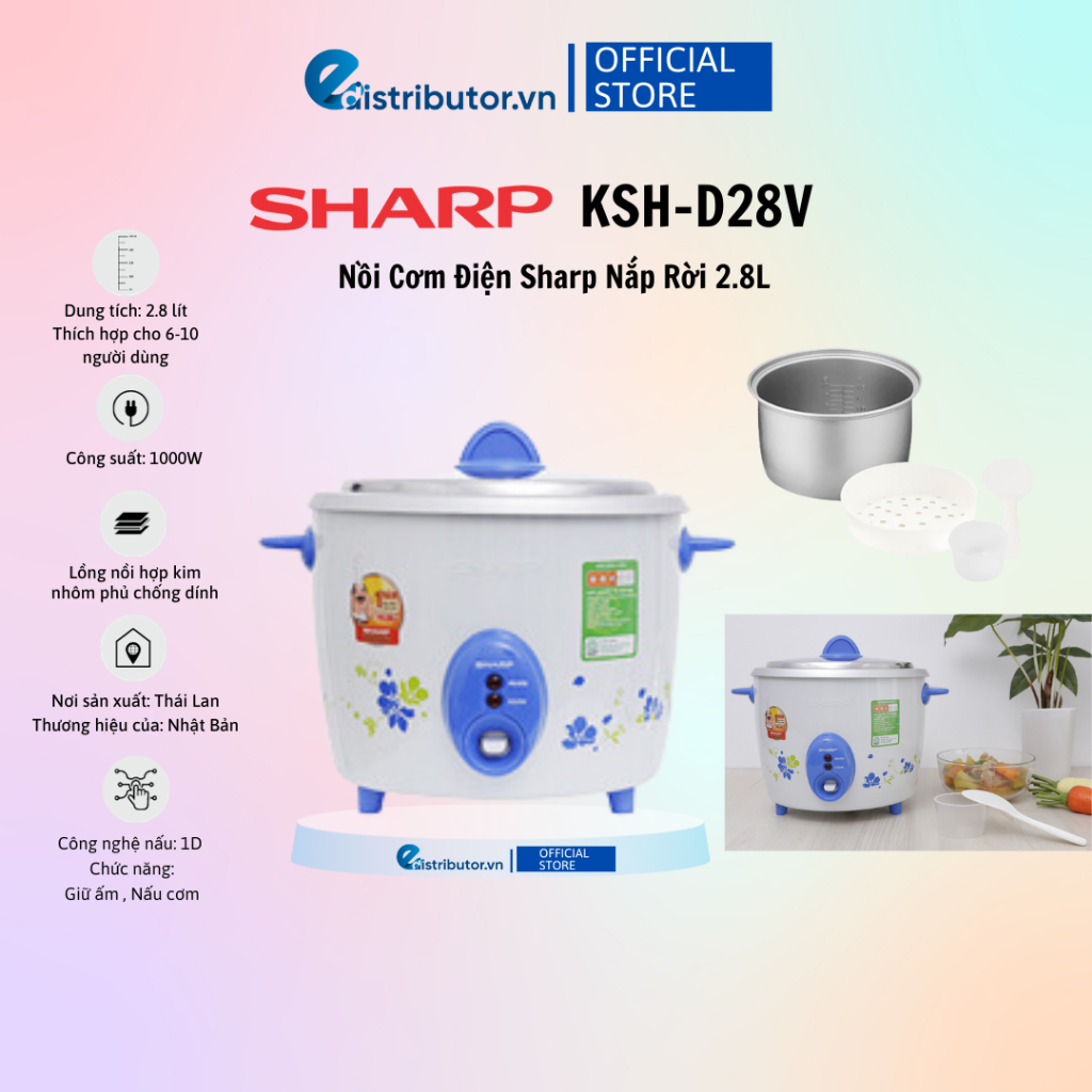 Nồi Cơm Điện Nắp Rời Sharp KSH-D28V (2.8L) - Màu Ngẫu nhiên