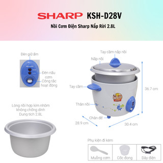 [HỎA TỐC] Nồi Cơm Điện Nắp Rời Sharp KSH-D28V (2.8L) - Màu Ngẫu nhiên