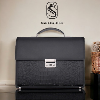 Cặp nam da vân khóa số cao cấp san leather 9805.túi xách da công cao cấp.