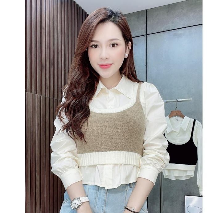 Áo Sơ Mi Phối Len Croptop Freesize Liin Clothing Có Thể Tách Rời Dễ Dàng Phối Đồ - SMD249MIX-F23