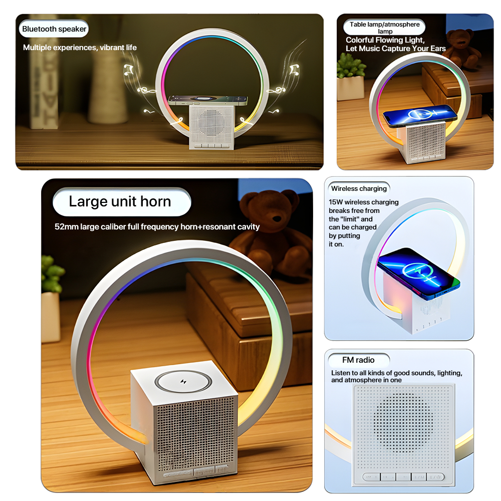 15W không dây sạc Bluetooth âm thanh đầu giường led ánh sáng ban đêm nhỏ FM radio