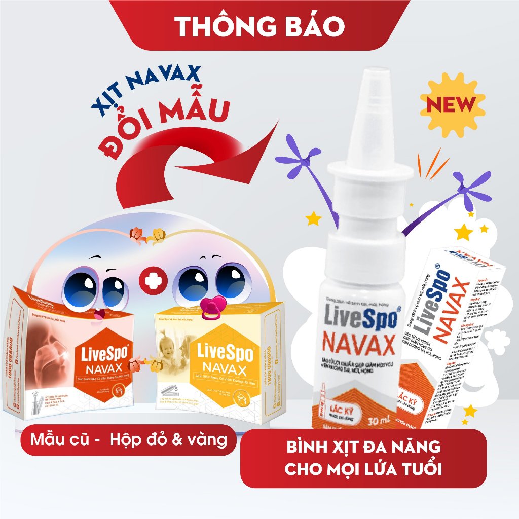 Xịt tai/mũi/họng lợi khuẩn Livespo Navax đỏ - phòng và giảm nghẹt mũi, xoang, sổ mũi (Chai 30ml)