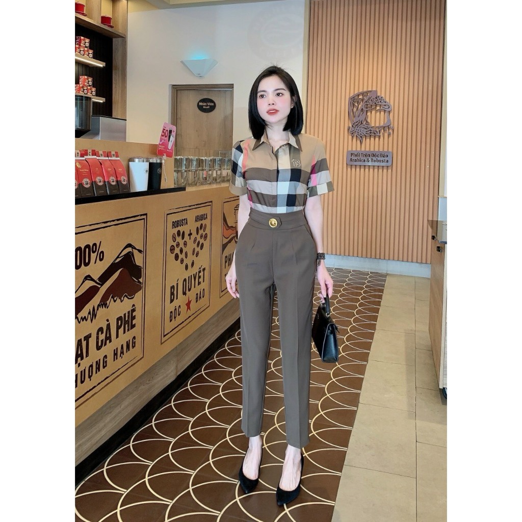 Quần baggy nữ CÚC FASHION begy lưng cạp cao vải tây from âu dáng dài đẹp bigsize công sở đen Quần khuy vàng QC008