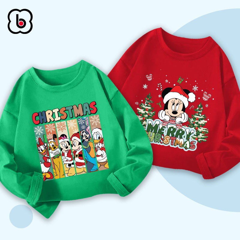 Áo dài tay cho bé mùa Noel 2023 áo thu đông cổ tròn chất thun cotton mềm mịn in hình độc đáo