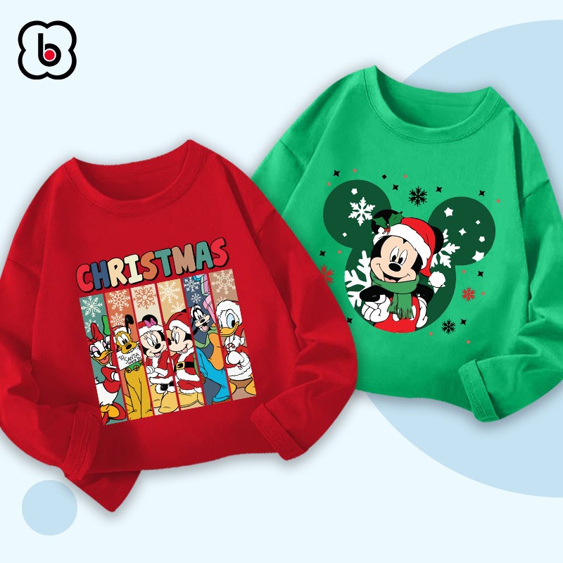 Áo dài tay cho bé mùa Noel 2023 áo thu đông cổ tròn chất thun cotton mềm mịn in hình độc đáo