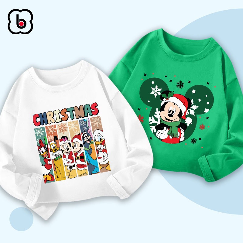 Áo dài tay cho bé mùa Noel 2023 áo thu đông cổ tròn chất thun cotton mềm mịn in hình độc đáo