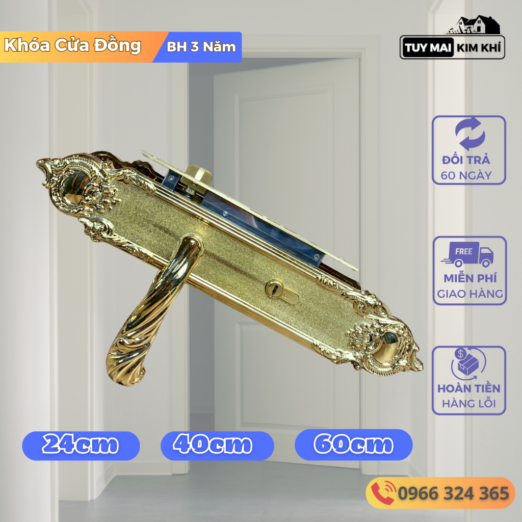 Khóa cửa Tessa (chất liệu đồng zin 100%) nhiều kích cỡ dùng cho cửa đại sảnh to cửa chính cửa phòng ngủ PVD - TM Store