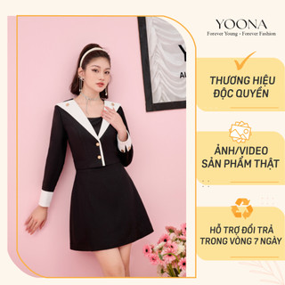 Bộ công sở đen dài tay phối chân váy dáng A YOONA - YT13A027
