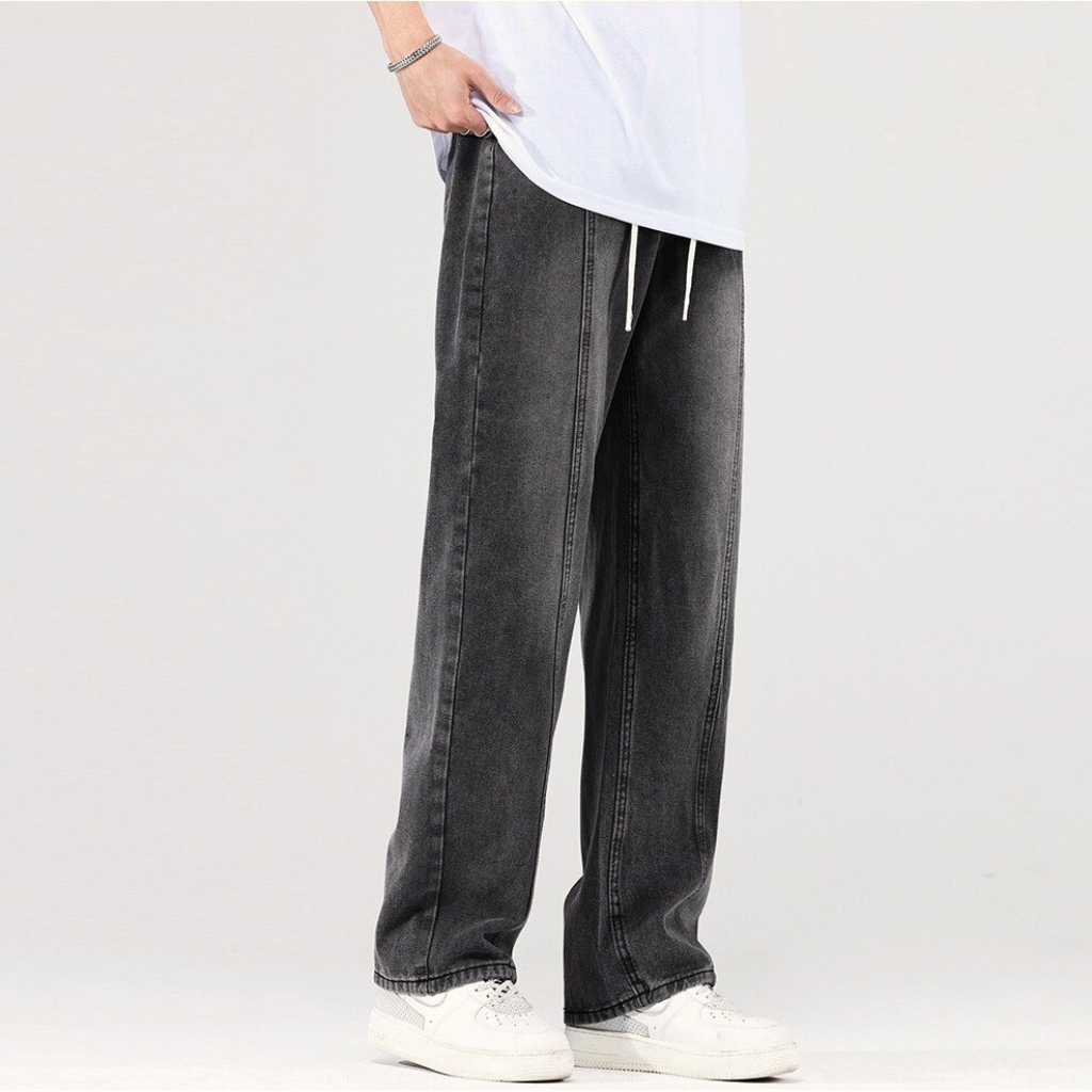 Quần jean nam CẠP CHUN ỐNG RỘNG XESINU, Dáng Suông Dây Rút Phong Cách Hàn Quốc JC