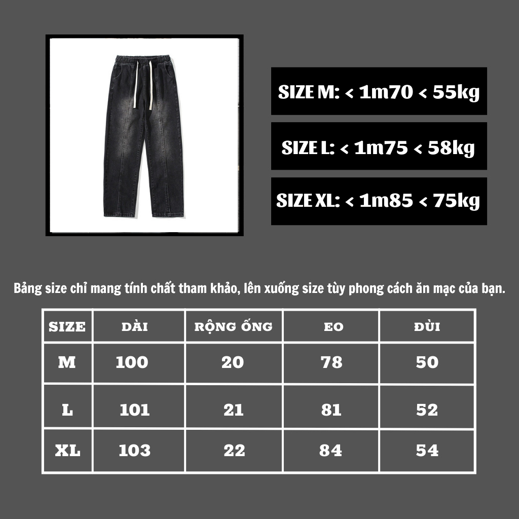 Quần jean nam CẠP CHUN ỐNG RỘNG XESINU, Dáng Suông Dây Rút Phong Cách Hàn Quốc JC