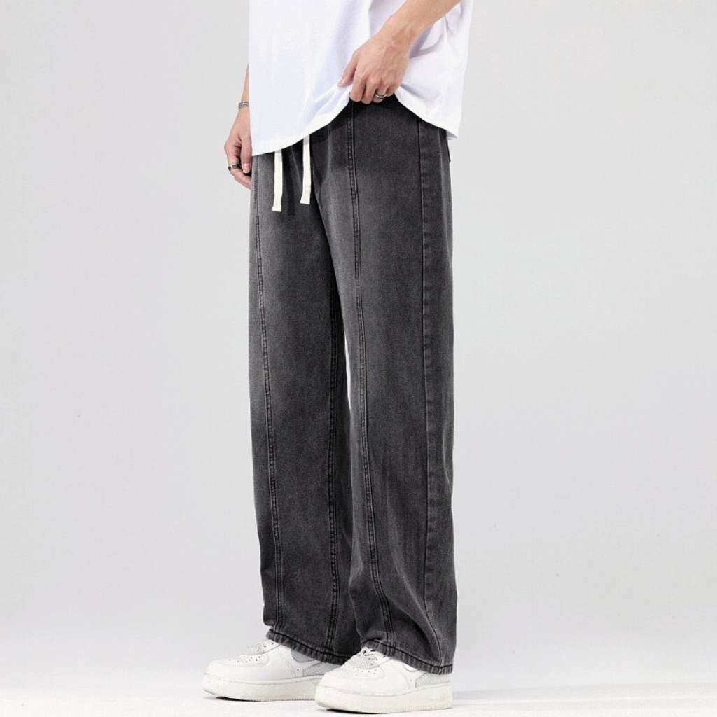 Quần jean nam CẠP CHUN ỐNG RỘNG XESINU, Dáng Suông Dây Rút Phong Cách Hàn Quốc JC