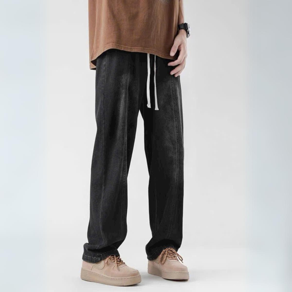 Quần jean nam CẠP CHUN ỐNG RỘNG XESINU, Dáng Suông Dây Rút Phong Cách Hàn Quốc JC