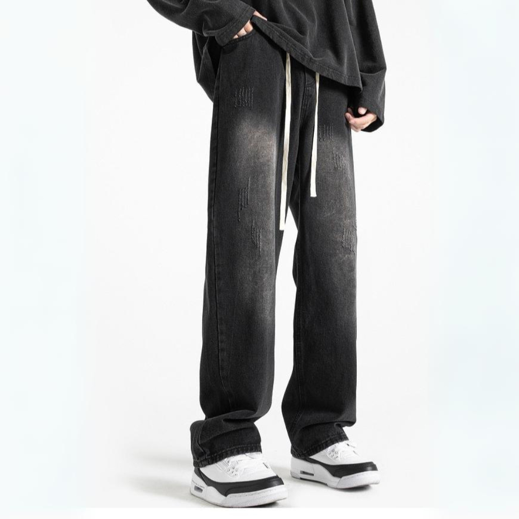 Quần jean nam CẠP CHUN ỐNG RỘNG XESINU, Dáng Suông Dây Rút Phong Cách Hàn Quốc JC