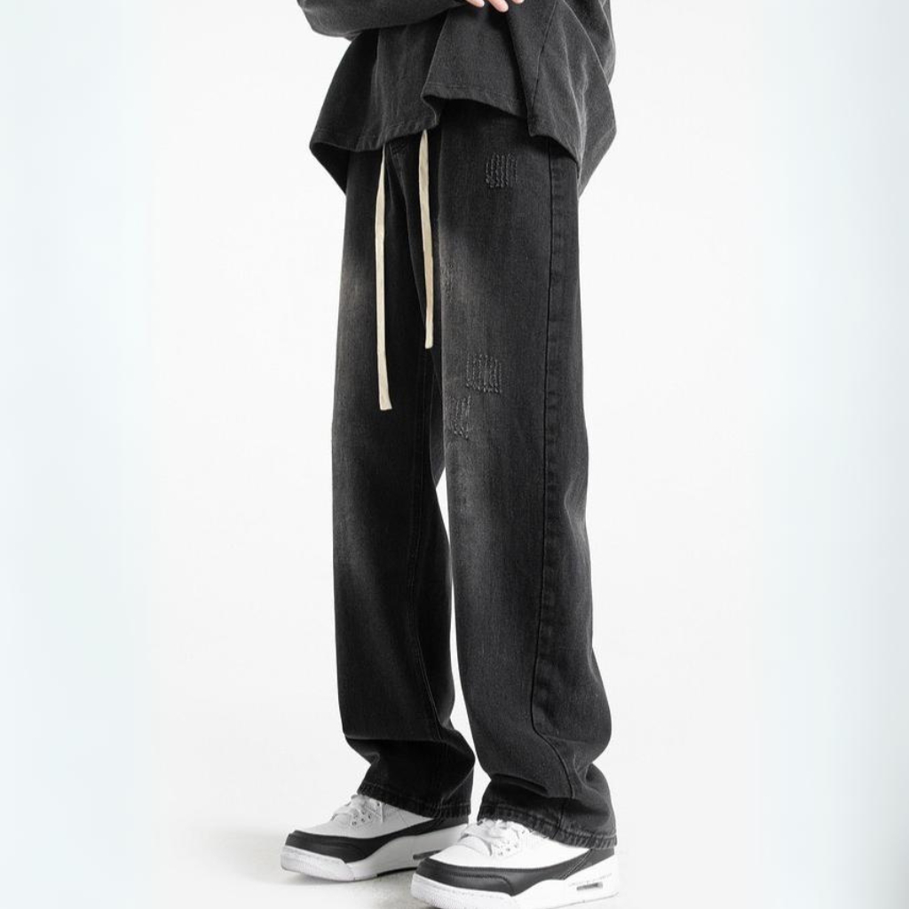 Quần jean nam CẠP CHUN ỐNG RỘNG XESINU, Dáng Suông Dây Rút Phong Cách Hàn Quốc JC