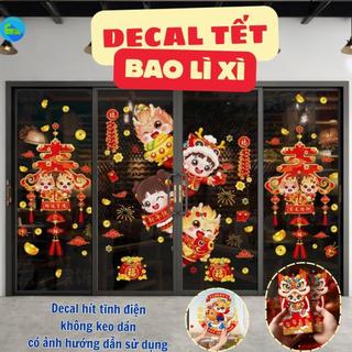 Decal tết, decal hít tĩnh điện, decal dán kính trang trí nhà cửa giáp thìn 2024