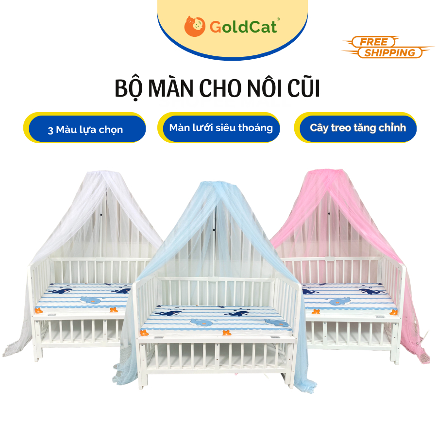 Màn Nôi Cũi Cho Bé GOLDCAT Chất Vải Mắt Lưới Và Khung Treo Tăng Chỉnh Chiều Cao Bảo Vệ Bé Khỏi Côn Trùng