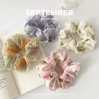 Dây buộc tóc, dây cột tóc scrunchies hoạ tiết lá hoa - september accessories