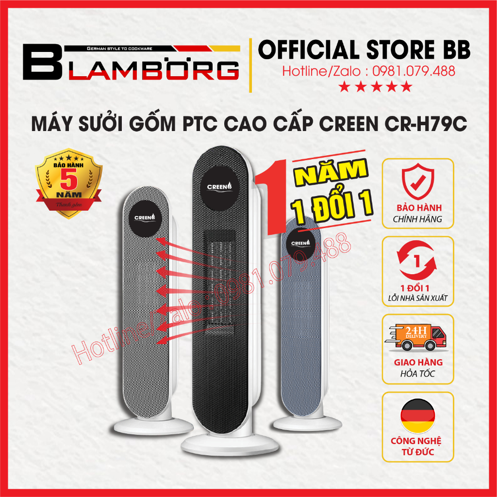 [Giảm 12% SPayLater] Máy sưởi gốm cao cấp PTC CREEN CR-H79C - Bảo hành chính hãng 12 tháng