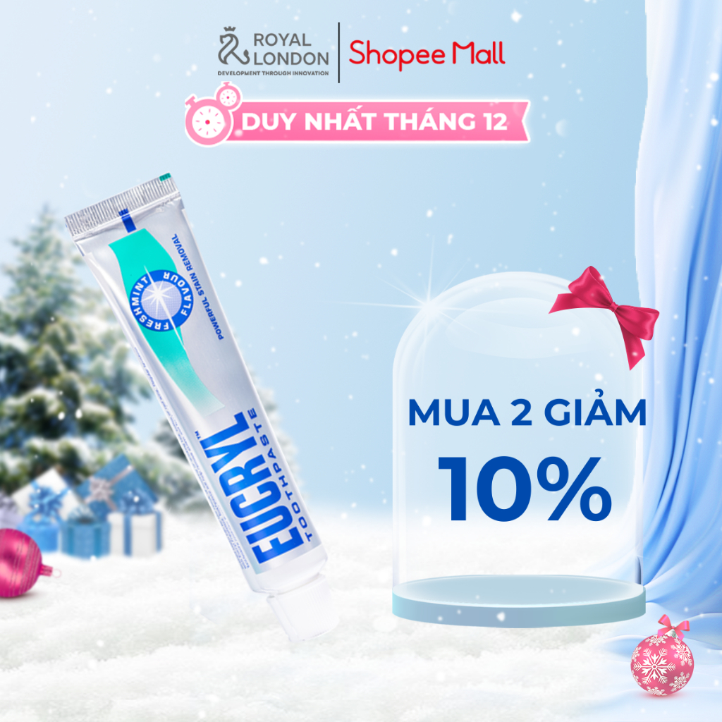Kem Đánh Răng Bạc Hà Tẩy Trắng Eucryl Toothpaste 62g