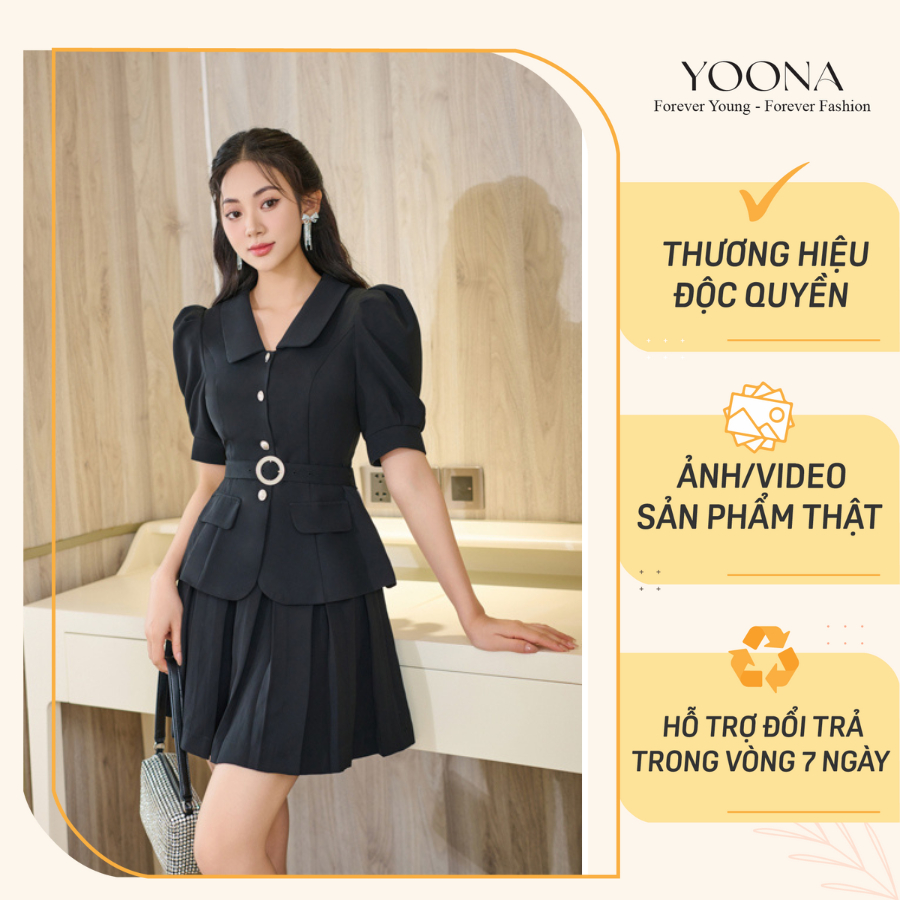 Set áo vest nữ tay phồng phối chân váy ngắn dáng A YOONA - YT13X039