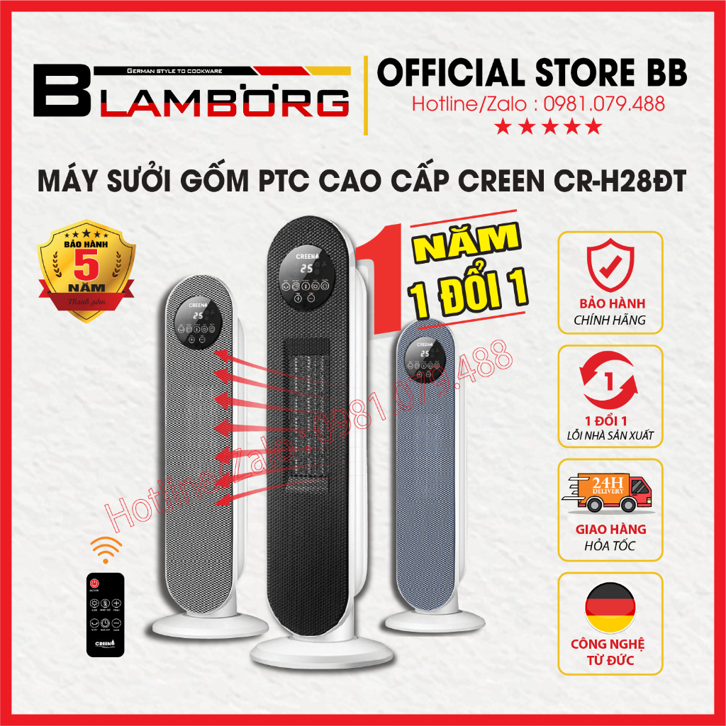 [Giảm 12% SPayLater] Máy sưởi gốm cao cấp PTC CREEN CR-H28DT - Bảo hành chính hãng 12 tháng