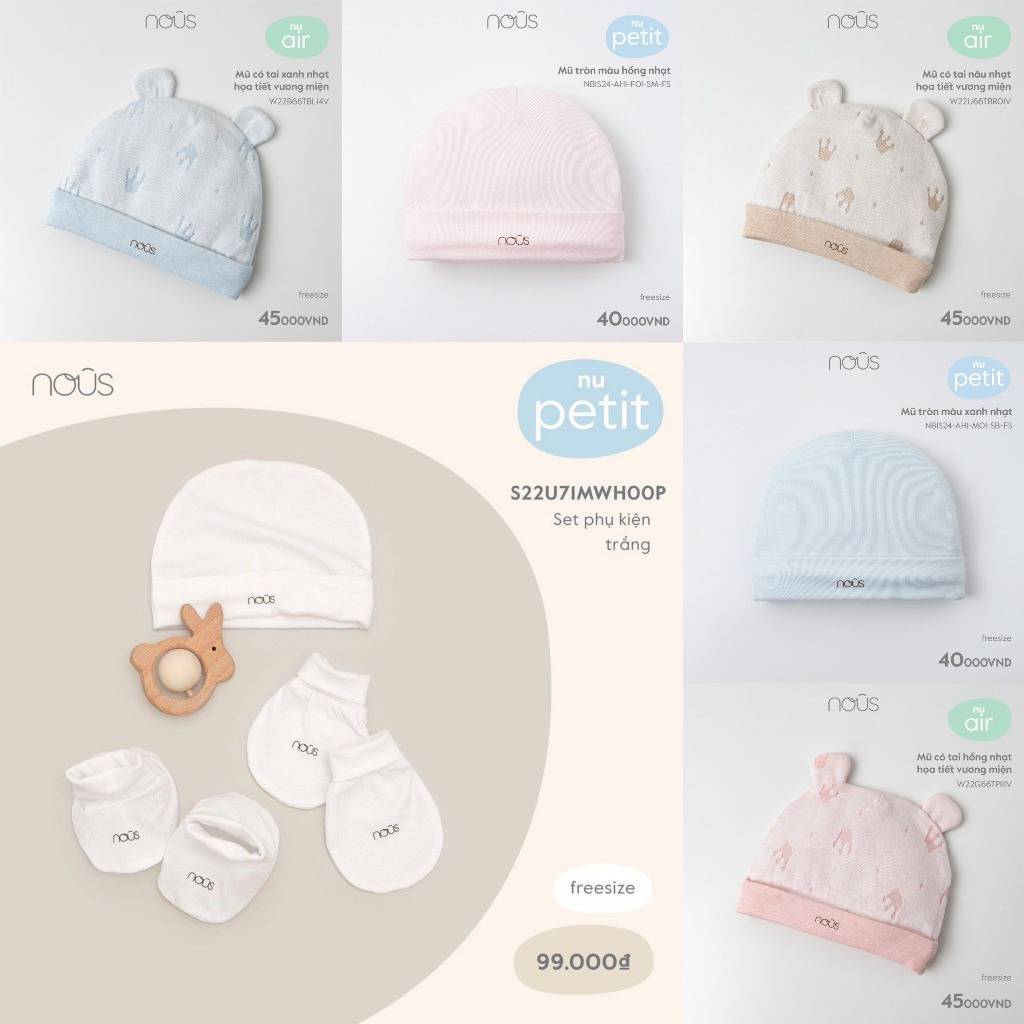 NOUS - Phụ Kiện Nón Set Bao Tay Bao Chân, Giày Vải Nous Petit Kẻ Caro Nhiều Mẫu