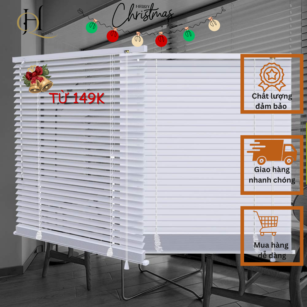 Rèm Sáo Nhôm từ 149k/bộ, Đủ phụ kiện, Cản sáng chống nắng, 2 Màu Trắng và Kem, kích thước cố định