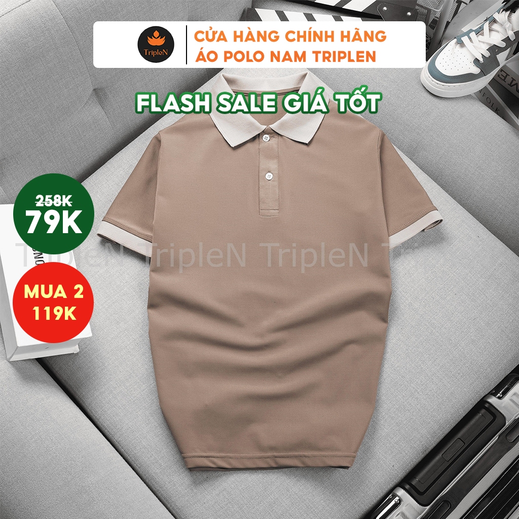 Áo thun polo nam trơn TripleN chất liệu vải cá sấu thoáng mát, phối màu trẻ trung