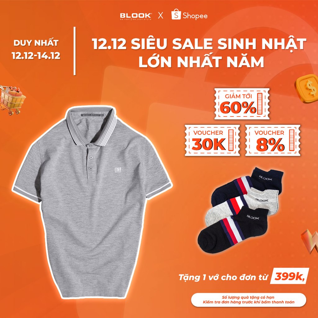 Áo polo nam slimfit BLOOK vải cotton 5 màu in logo BS mã 42613