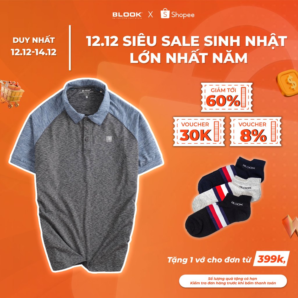 Áo polo nam BLOOK vải thun mềm, in nhiệt, co giãn 43764