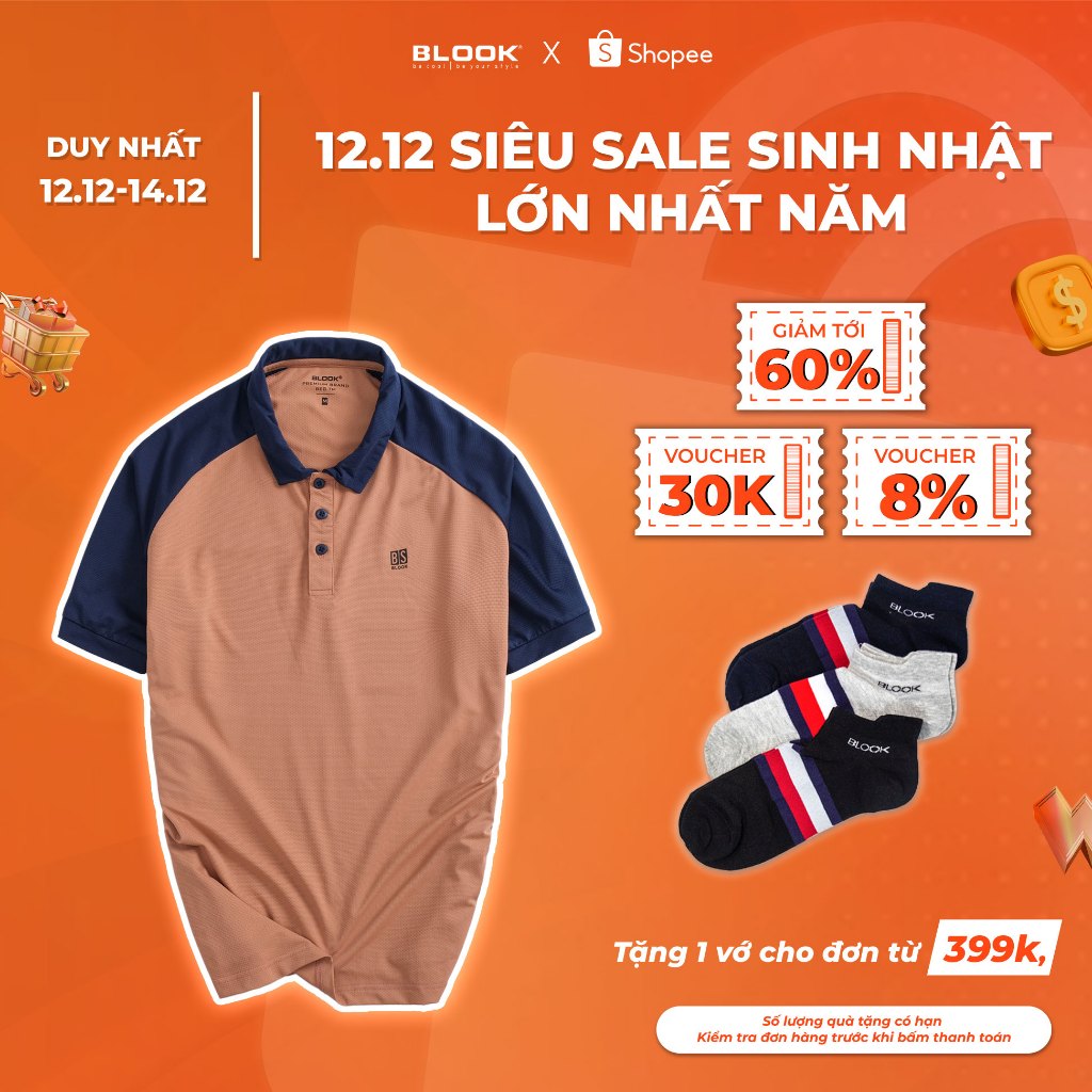 Áo polo thể thao nam BLOOK vải thun mềm, in nhiệt , cotton co giãn 35573