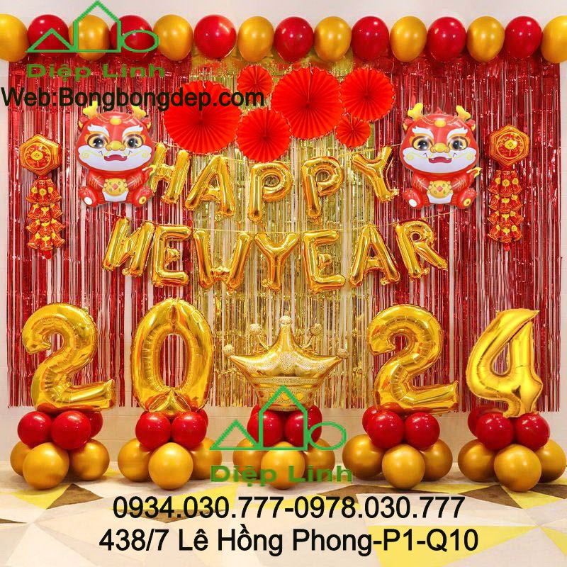 Set bóng trang trí năm mới happy new year 2023