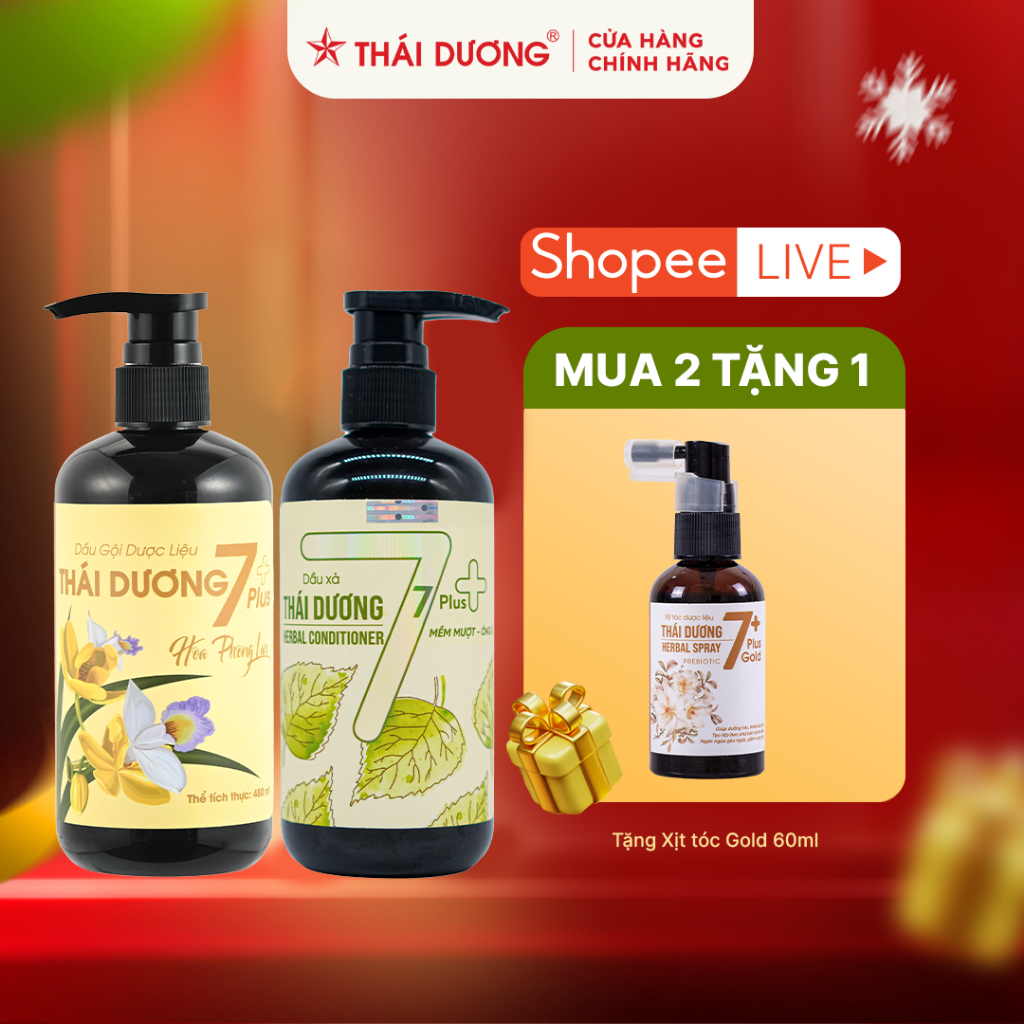 Combo Dầu gội và Dầu xả Thái Dương 7 plus 480ml tặng 1 Xịt mọc tóc Thái Dương 7 plus gold 60ml