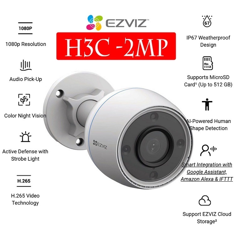 Camera IP Wifi ngoài trời EZVIZ H3C 2MP 1080P Full Color