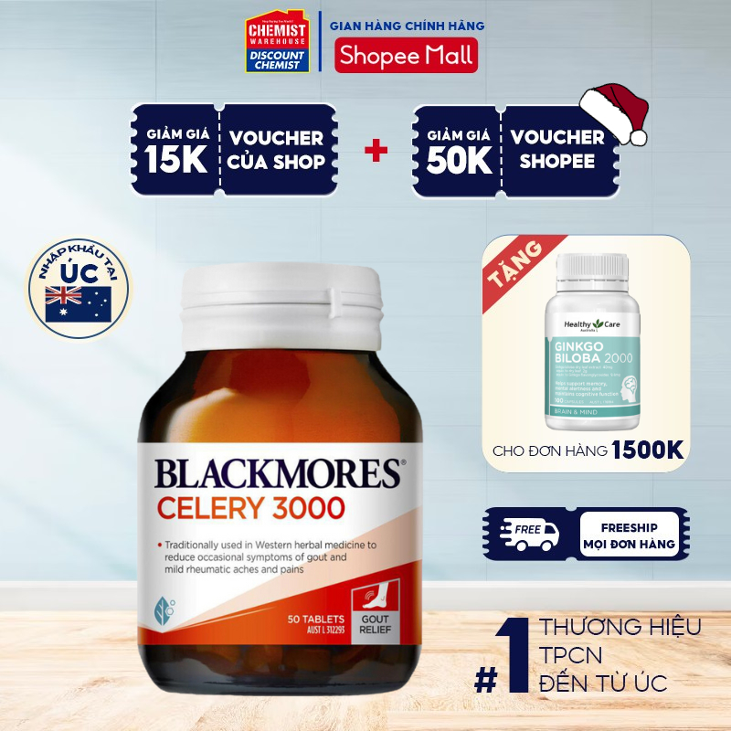Viên uống hỗ trợ phòng ngừa Gout Celery 3000 Blackmores 50 viên giúp giảm đau khớp, viêm khớp