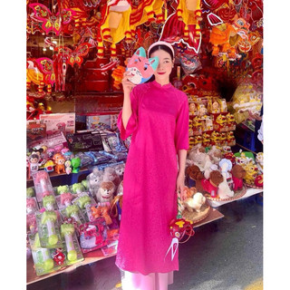 Áo dài gấm suông nơ ngực kèm quần