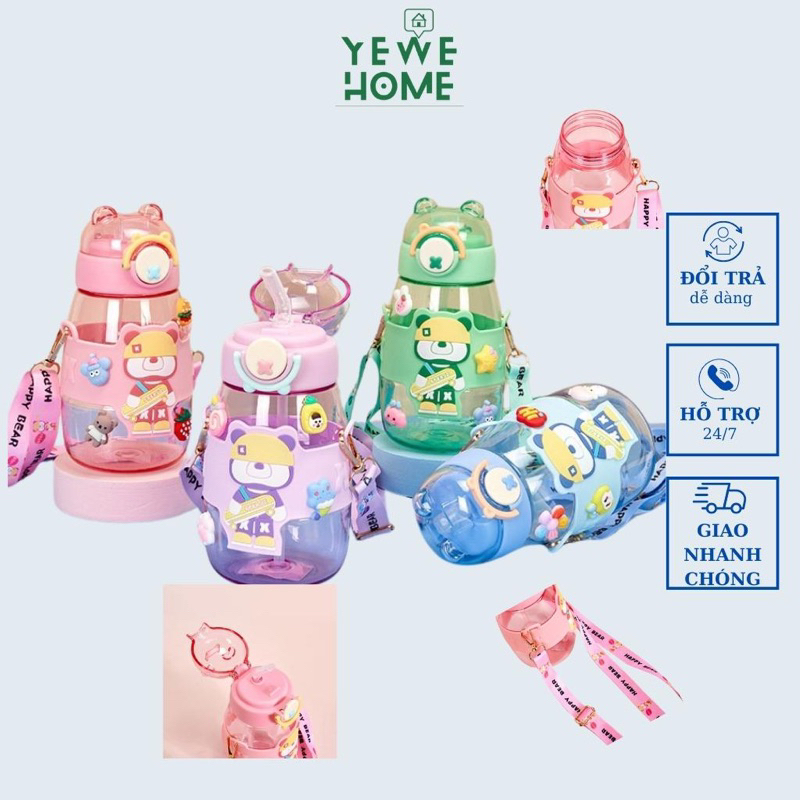 Bình nước nhựa hình Gấu Tippo Home dễ thương cho trẻ em dung tích 600ml - YEWE HOME