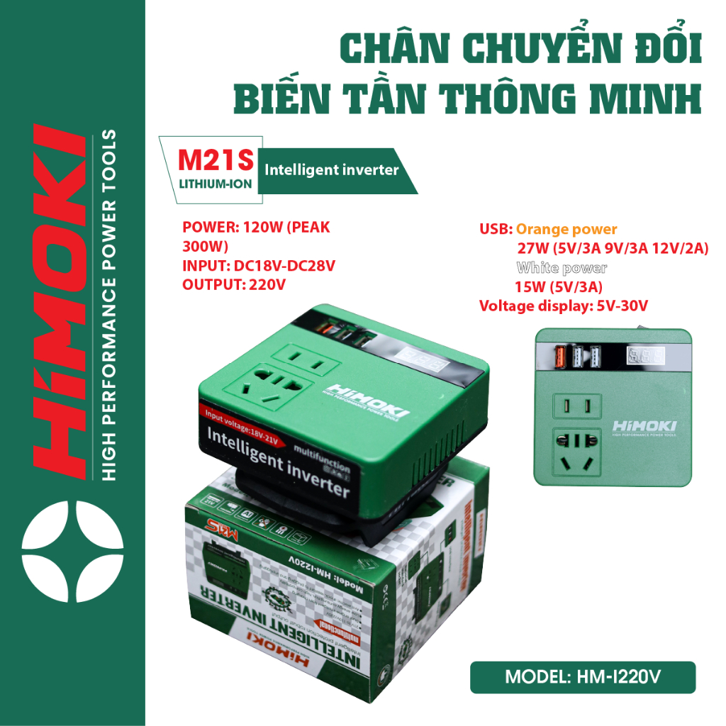 Chân Chuyển Đổi Biến Tần Thông Minh Himoki HM-I220V Biến tần chuyển đổi điện áp 21v lên 220v-Chân pin phổ thông M21 4cm