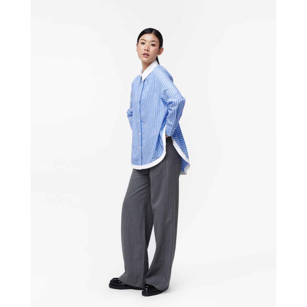 TheBlueTshirt - Quần tây ống rộng nữ - Tailor Wide Leg Trousers - Grey Pinstripe