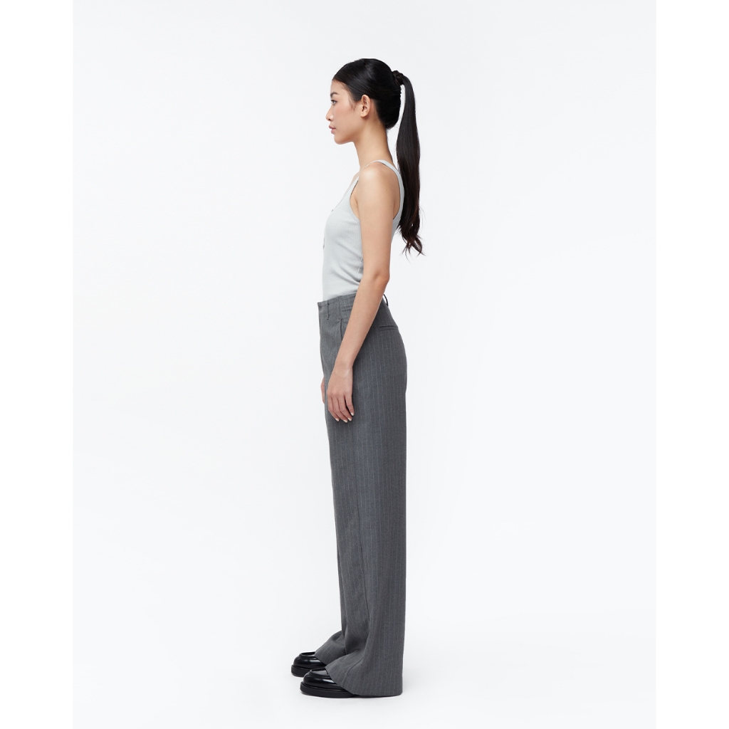 TheBlueTshirt - Quần tây ống rộng nữ - Tailor Wide Leg Trousers - Grey Pinstripe