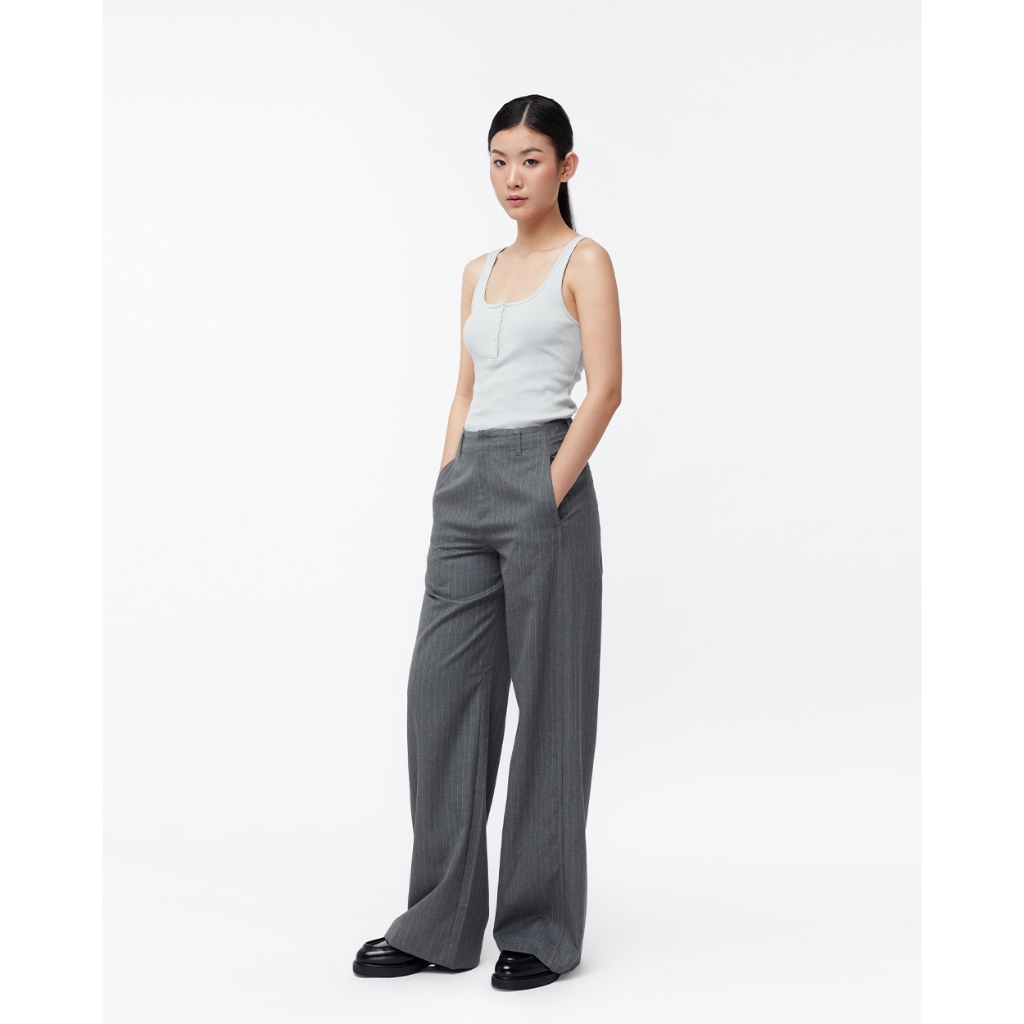 TheBlueTshirt - Quần tây ống rộng nữ - Tailor Wide Leg Trousers - Grey Pinstripe