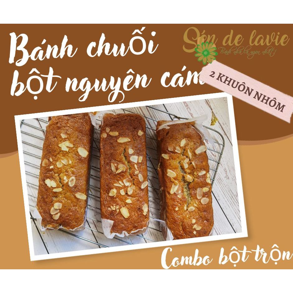 Combo Bánh Chuối Bột Nguyên Cám gồm Bột trộn sẵn, nguyên liệu và vật dụng làm bánh chuối- Banana Bread