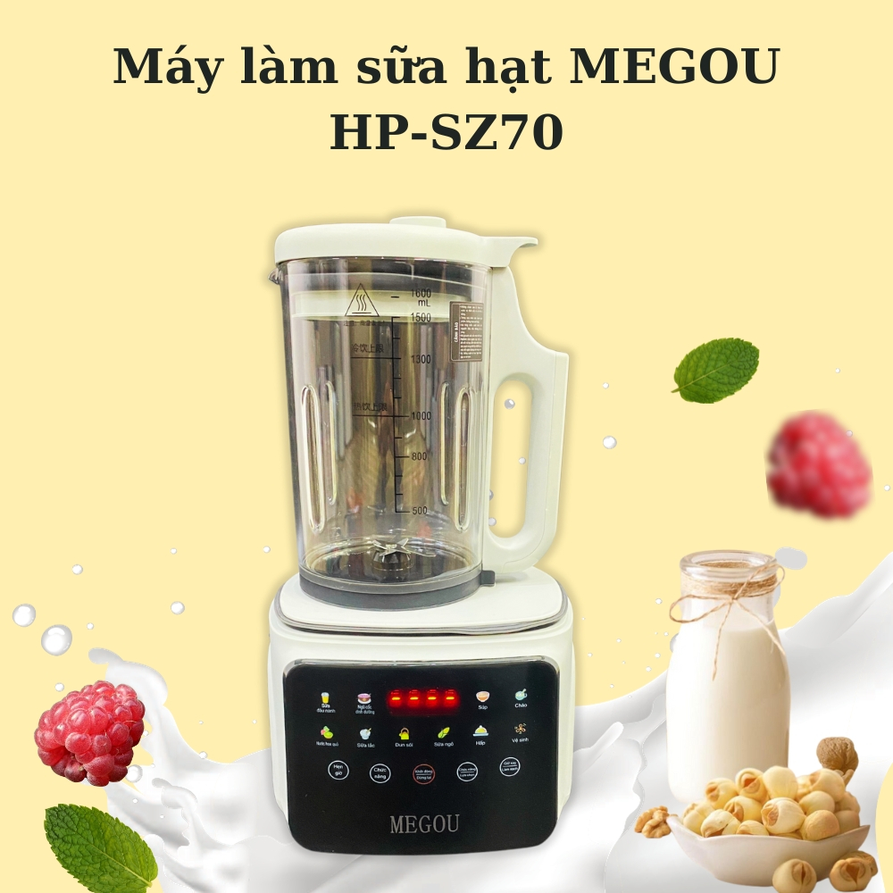 Máy làm sữa hạt MEGOU HP-SZ70 có 10 chức năng xay nấu đa năng, cải tiền nắp chống ồn - BH 12 tháng