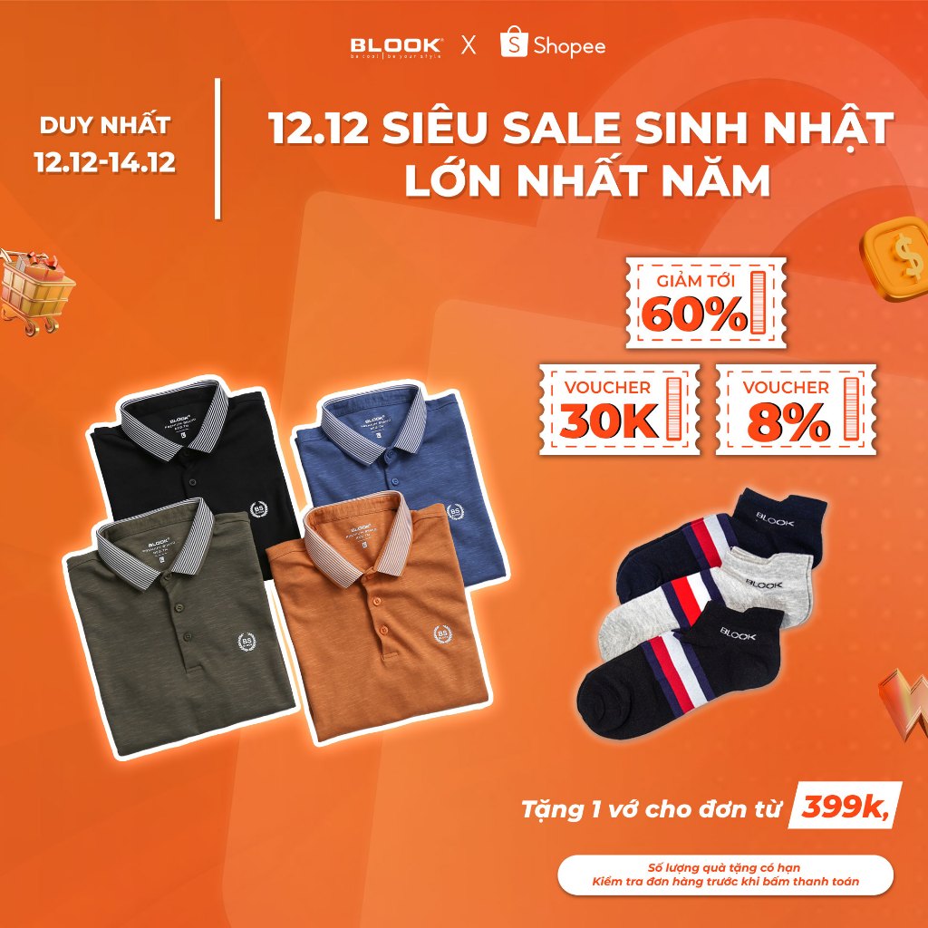 Áo Polo nam BLOOK có cổ BASIC vải cá sấu cotton, nam tính, chỉn chu, sang trọng mã 35568