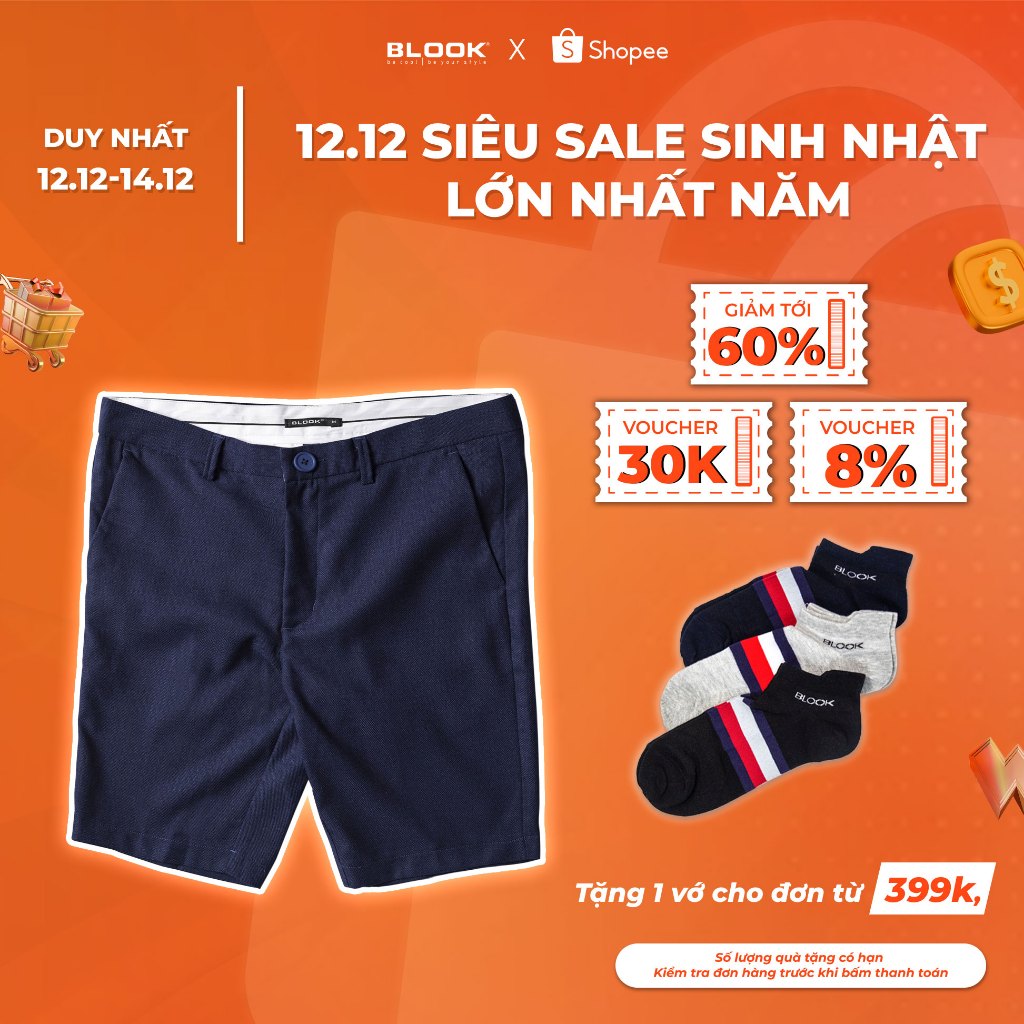 Quần đùi kaki nam BLOOK chất vải mềm nhẹ phom lửng ngang gối 4 màu 33383