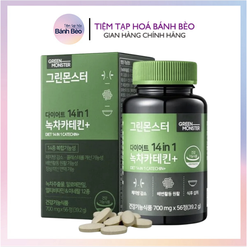 Viên uống hỗ trợ giảm cân giảm béo GREEN MONSTER Green Tea Catechin+ 14in1 56ea