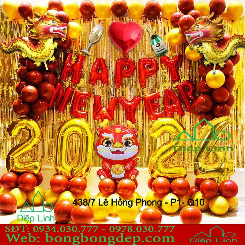 (Tặng bơm + Keo dán) Set bóng Happy New Year trang trí chúc mừng năm mới (nhiều mẫu)