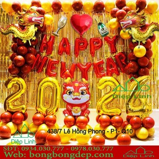 (Tặng bơm + Keo dán) Set bóng Happy New Year trang trí chúc mừng năm mới (nhiều mẫu) Giáp Thìn 2024